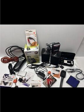 Mixed Electronics Lot Chargers, cables, Phone & Answering Retro Systems Speakers